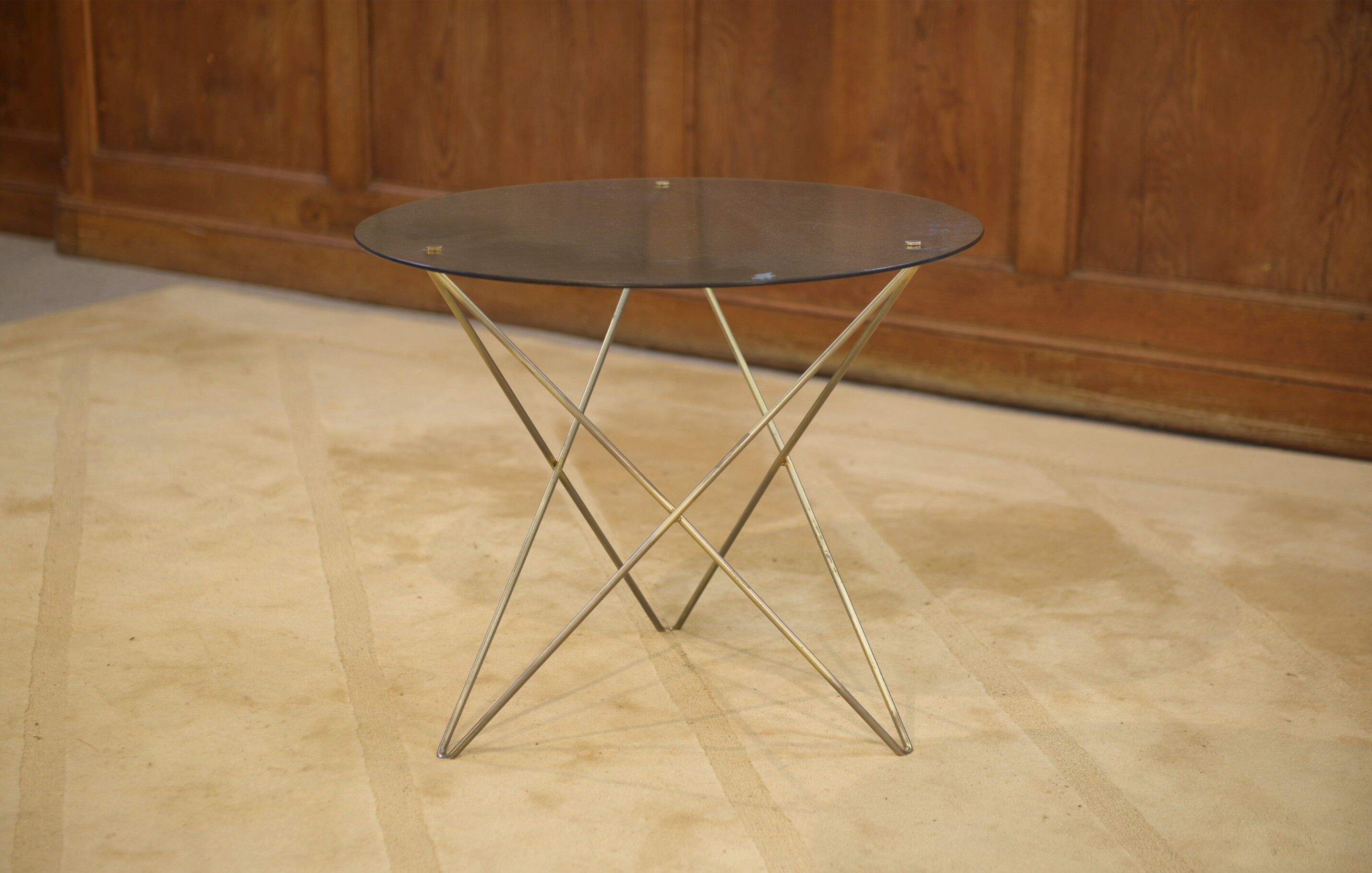 Brass and glass side table, 1960s design.
