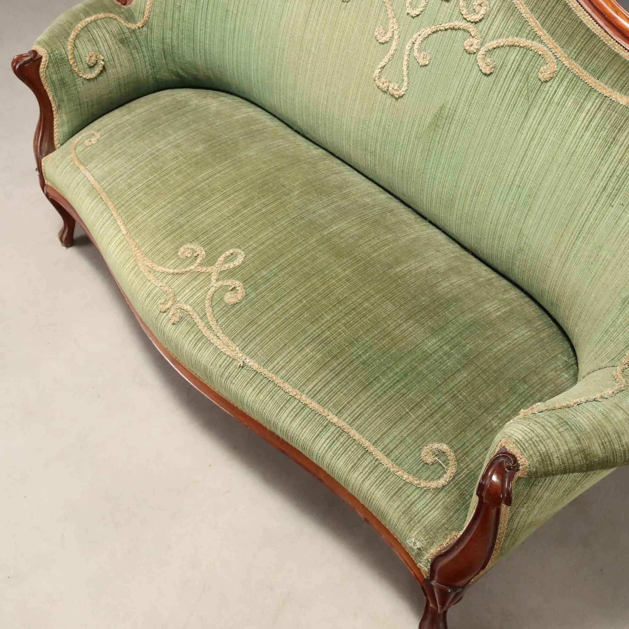 Antique Louis-Philippe canapé in mahogany and velvet, Italy, 19th century