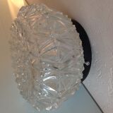 Structured glass round ceiling lamp / vintage 60s-70s