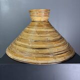 Midcentury pair pencil rattan large ( 62 cm ) pendants, Italy 1970s