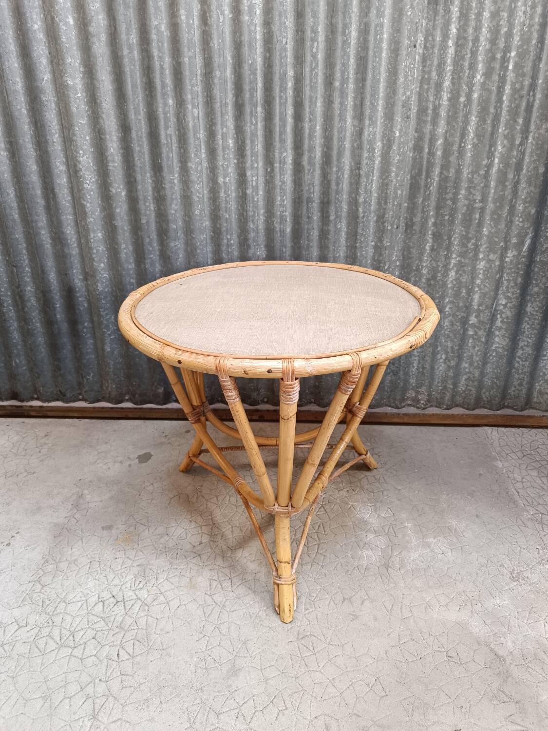Vintage rattan wicker tripod coffee table