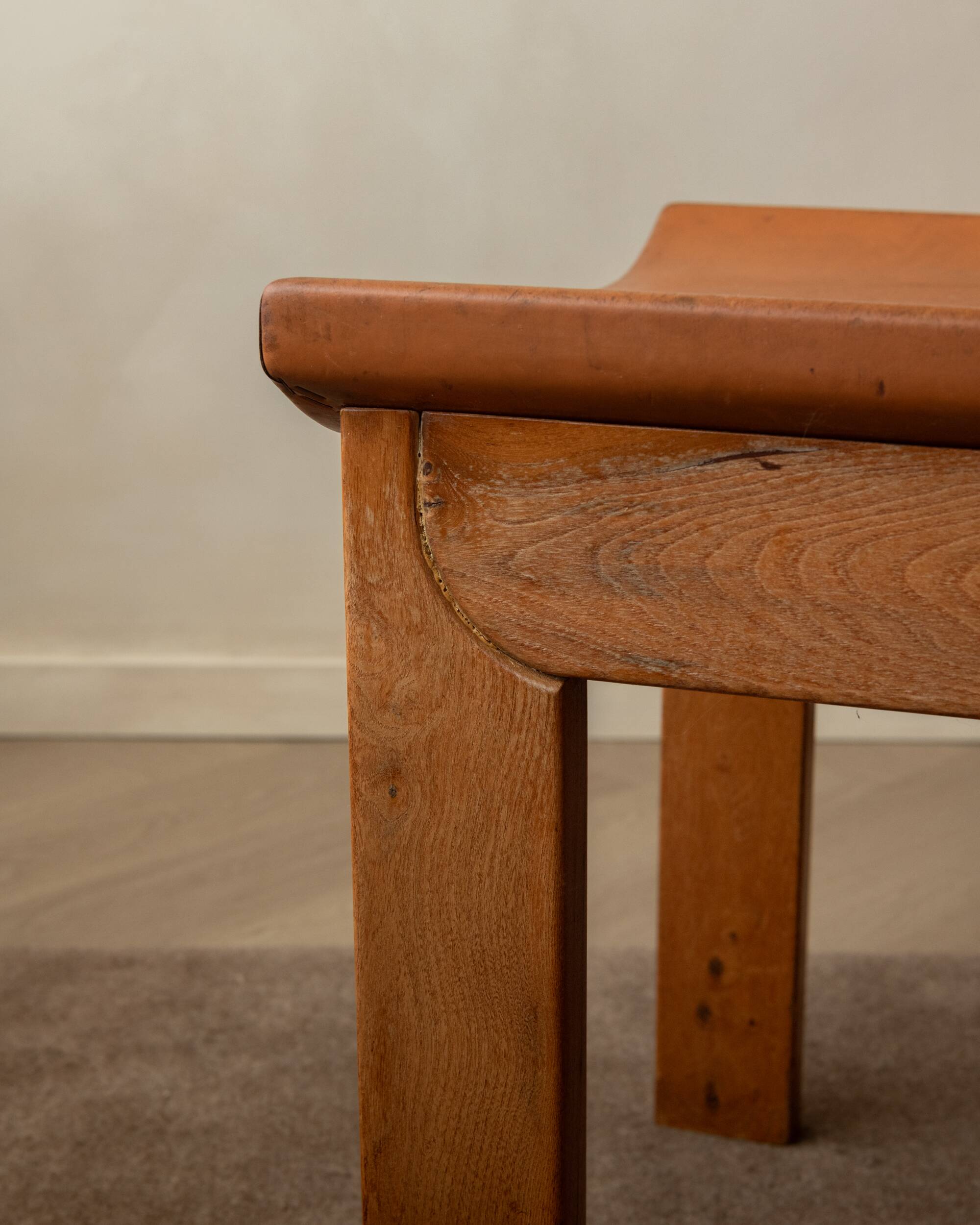 Wood Leather Dining Chairs Luigi Gorgoni Roche Bobois, 1970s, Set of 7