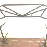 Big in front of hammered iron fireplace