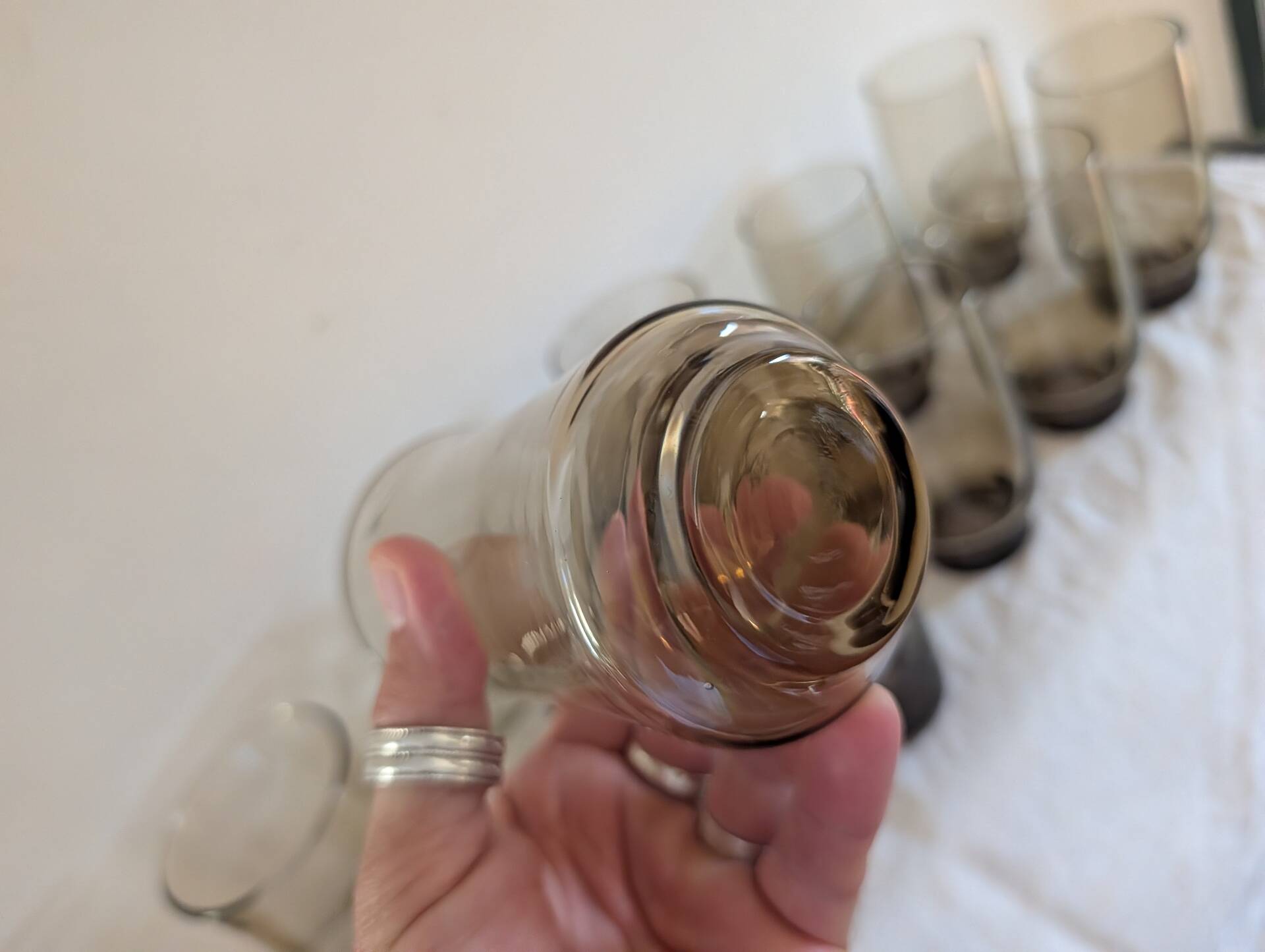 12 long drink glasses in smoked glass – 1970s
