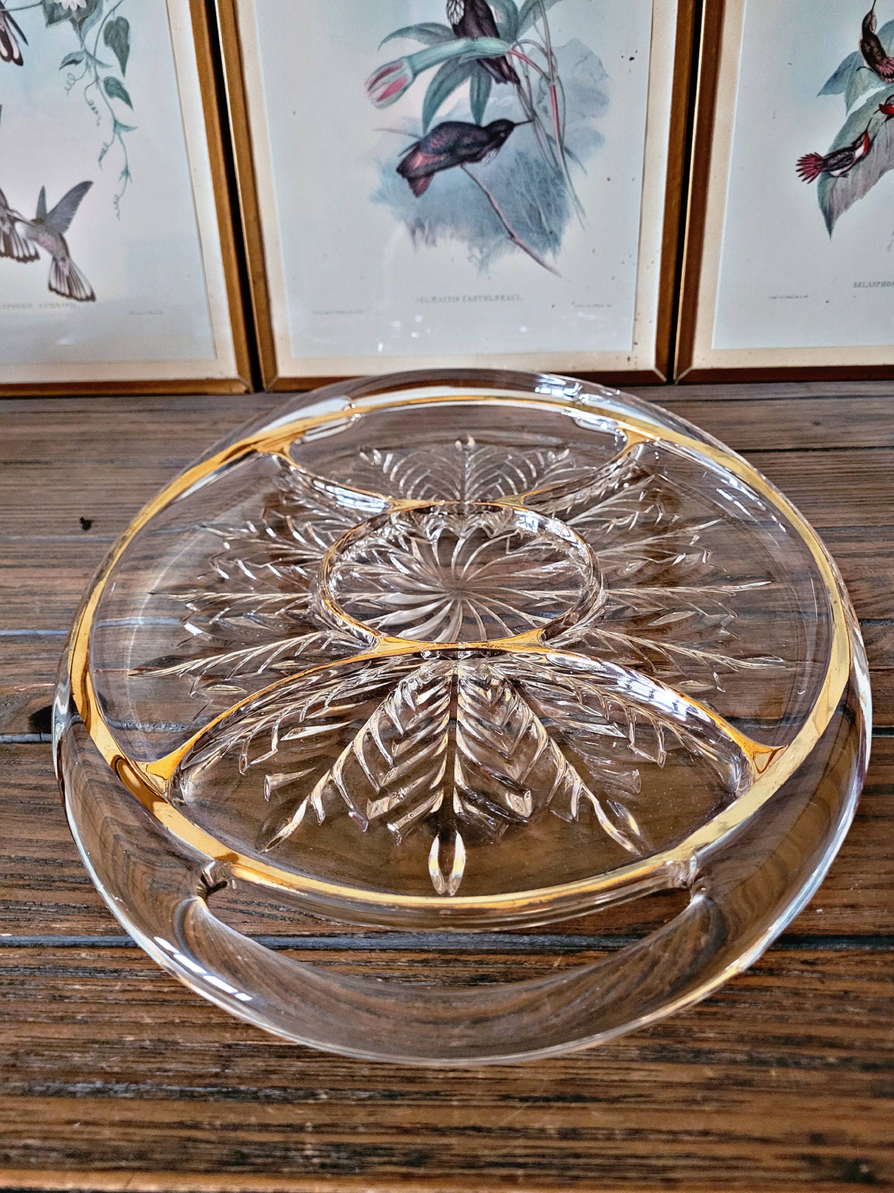 Vintage glass moulded aperitif server with handles and gilding.