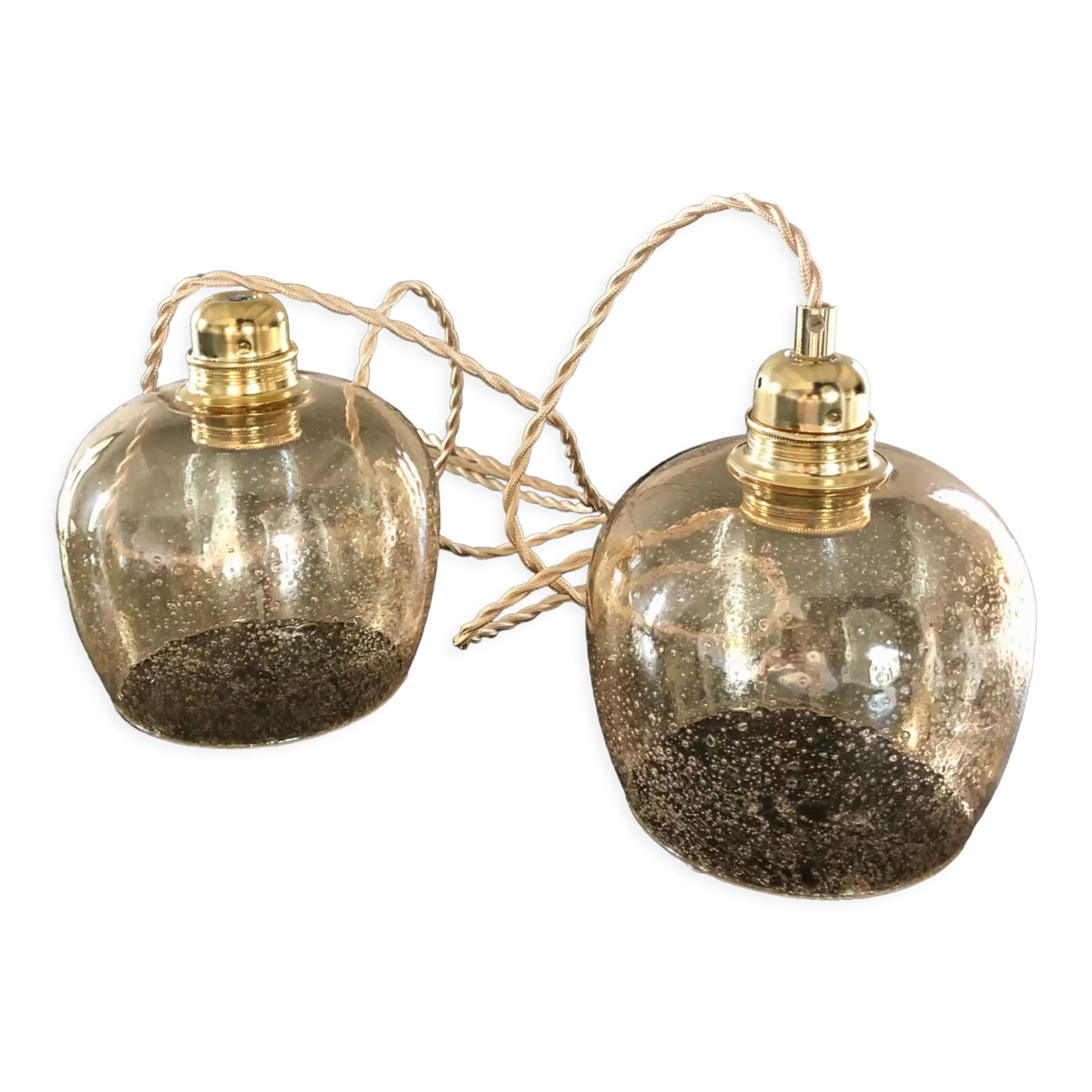 2 bubble blown glass pendant lamps