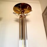 Pair of plexiglass and brass floor lamps
