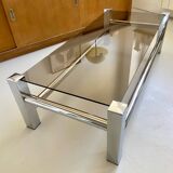 Vintage chrome metal table / smoked glass 1970