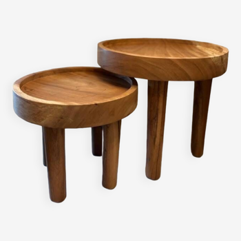 Set de 2 tables d'appoint style wabisabi