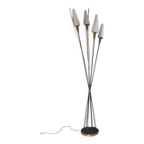 Lampadaire roseaux vintage métal noir et laiton quatre opalines blanches