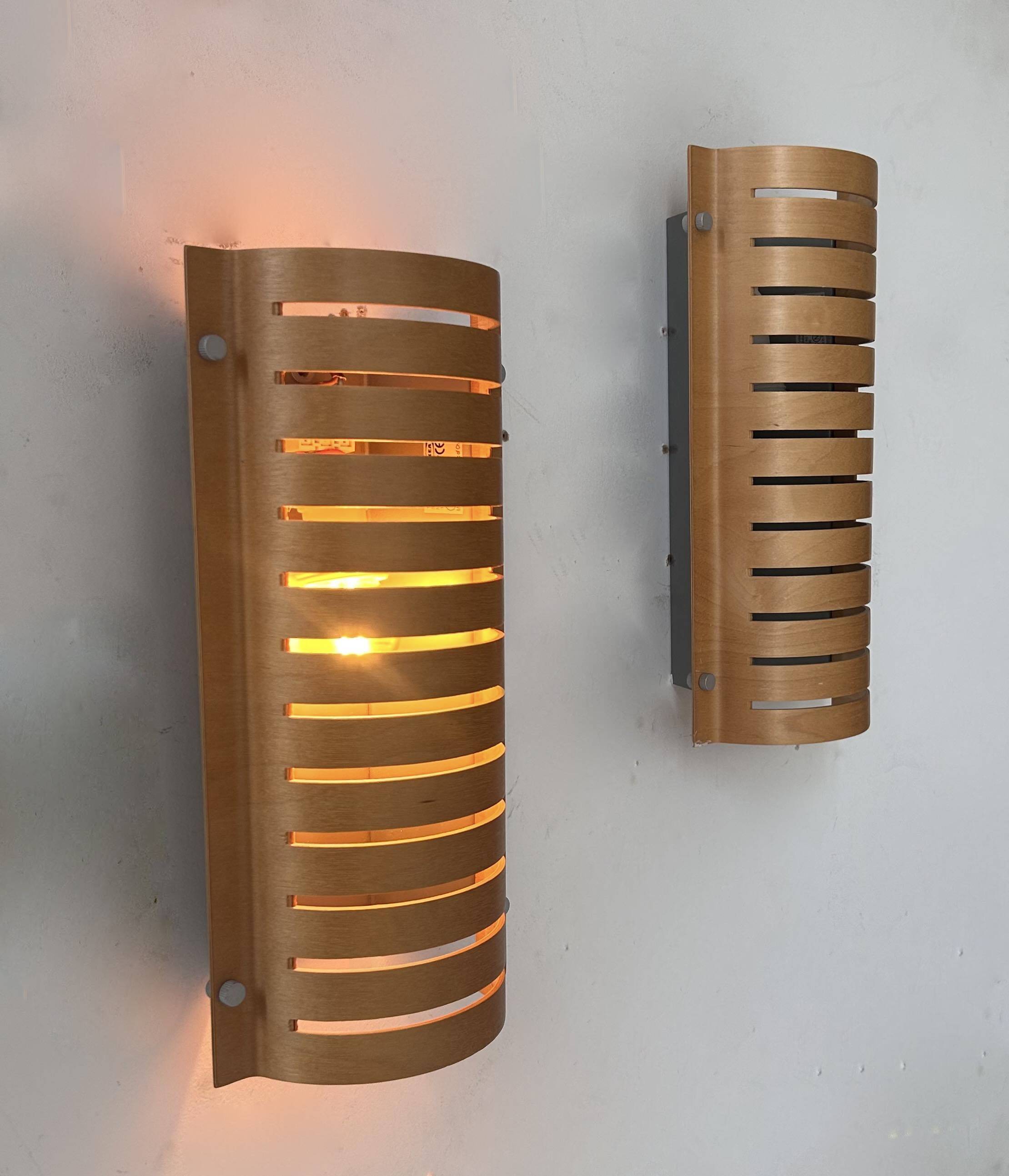Pair of vintage wall lights, thermoformed wood, Sweden 1980s