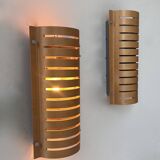 Pair of vintage wall lights, thermoformed wood, Sweden 1980s