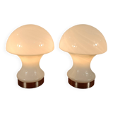 Set of 2 mushroom table lamps in opaline glass