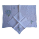 Hand-embroidered table duo in linen voile – Azure Bouquet & Butterfly