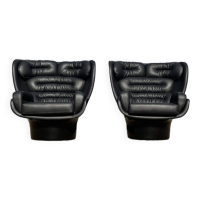 2x Chaise Joe Colombo Elda Longhi noir sur noir, état showroom !