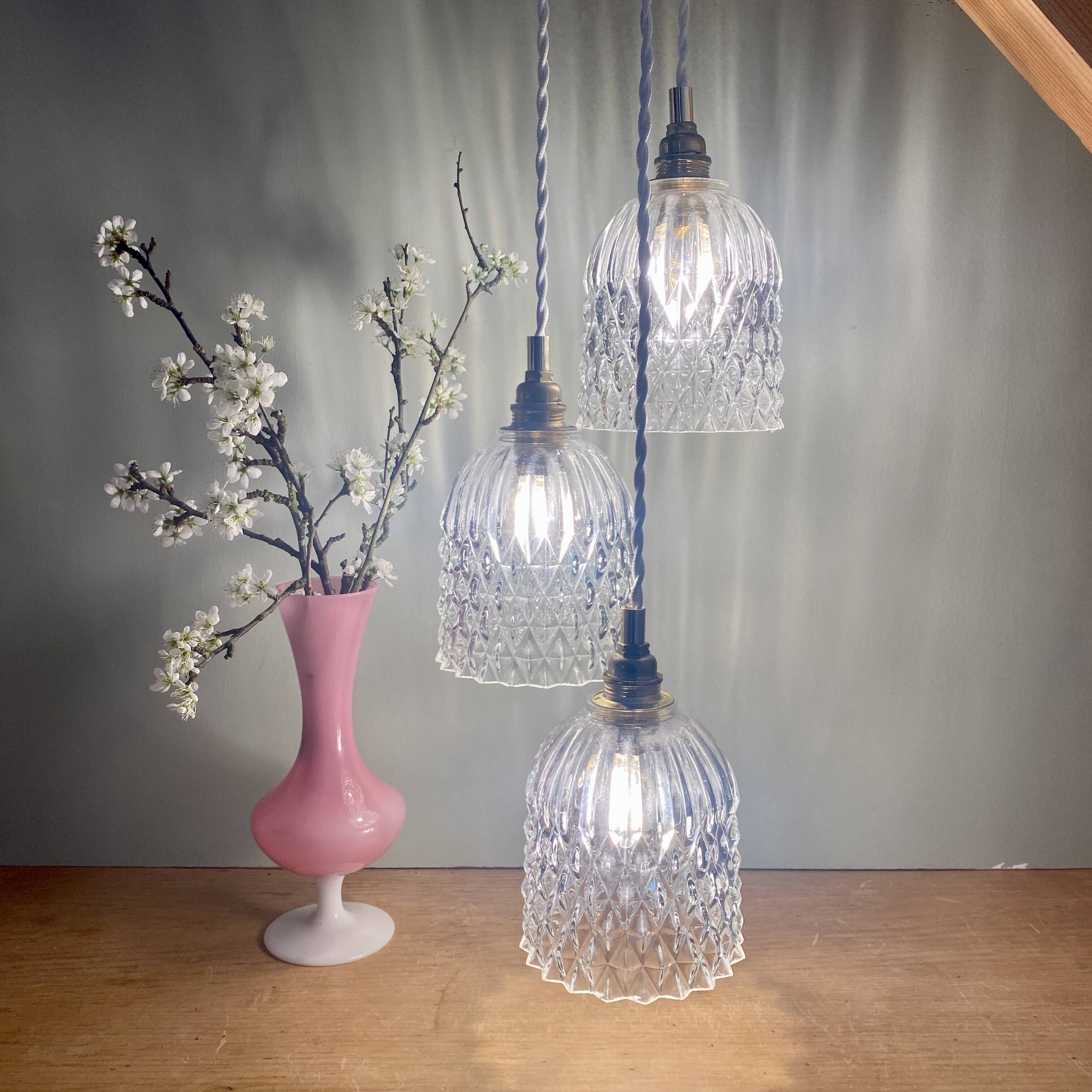 Vintage glass triple globe waterfall pendant light