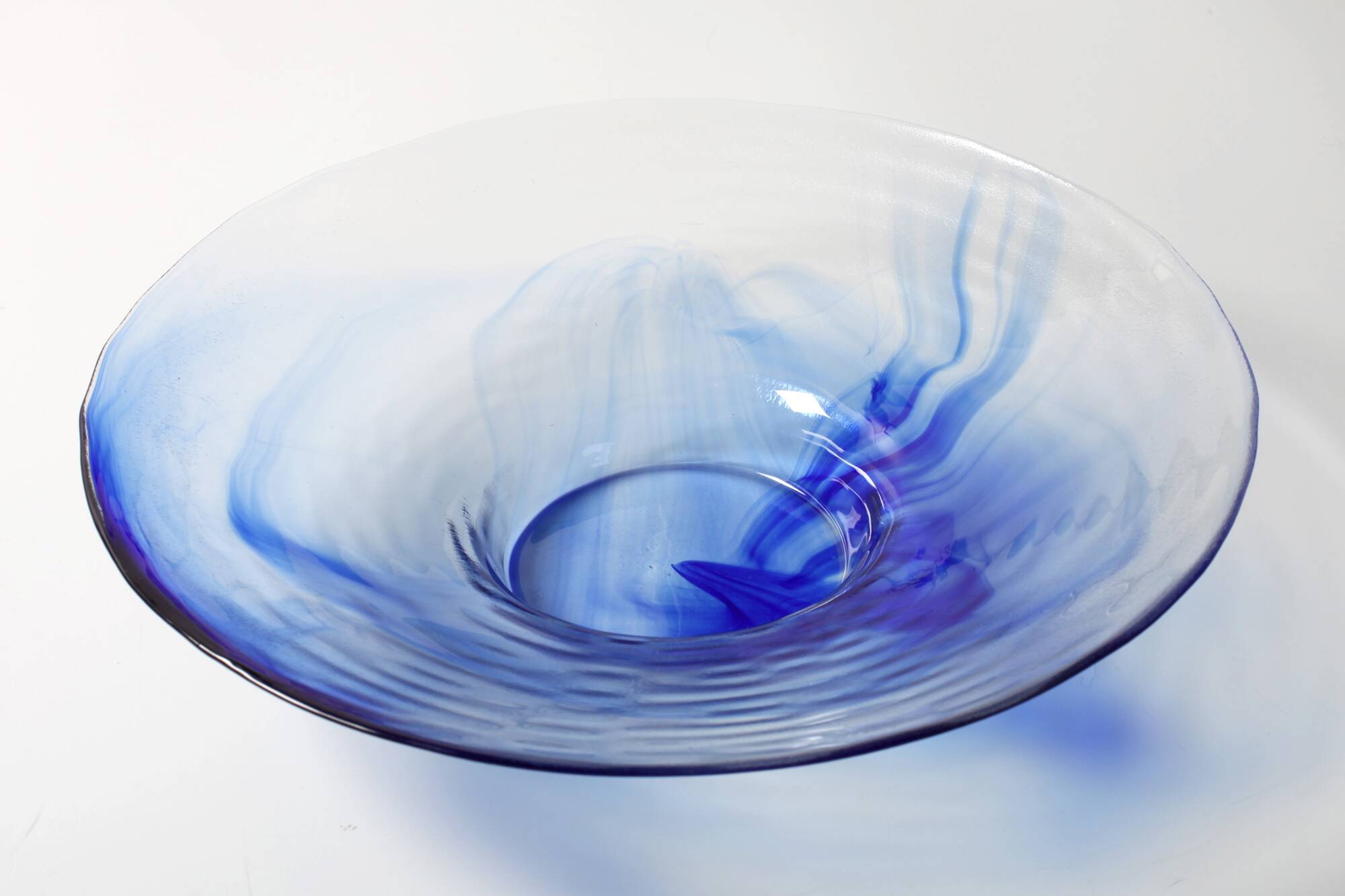 Vintage Blue Swirl Glass Fruit Bowl / Bormioli Rocco / Italy / 1990s