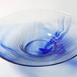 Vintage Blue Swirl Glass Fruit Bowl / Bormioli Rocco / Italy / 1990s