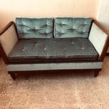 Old almond green velvet bench