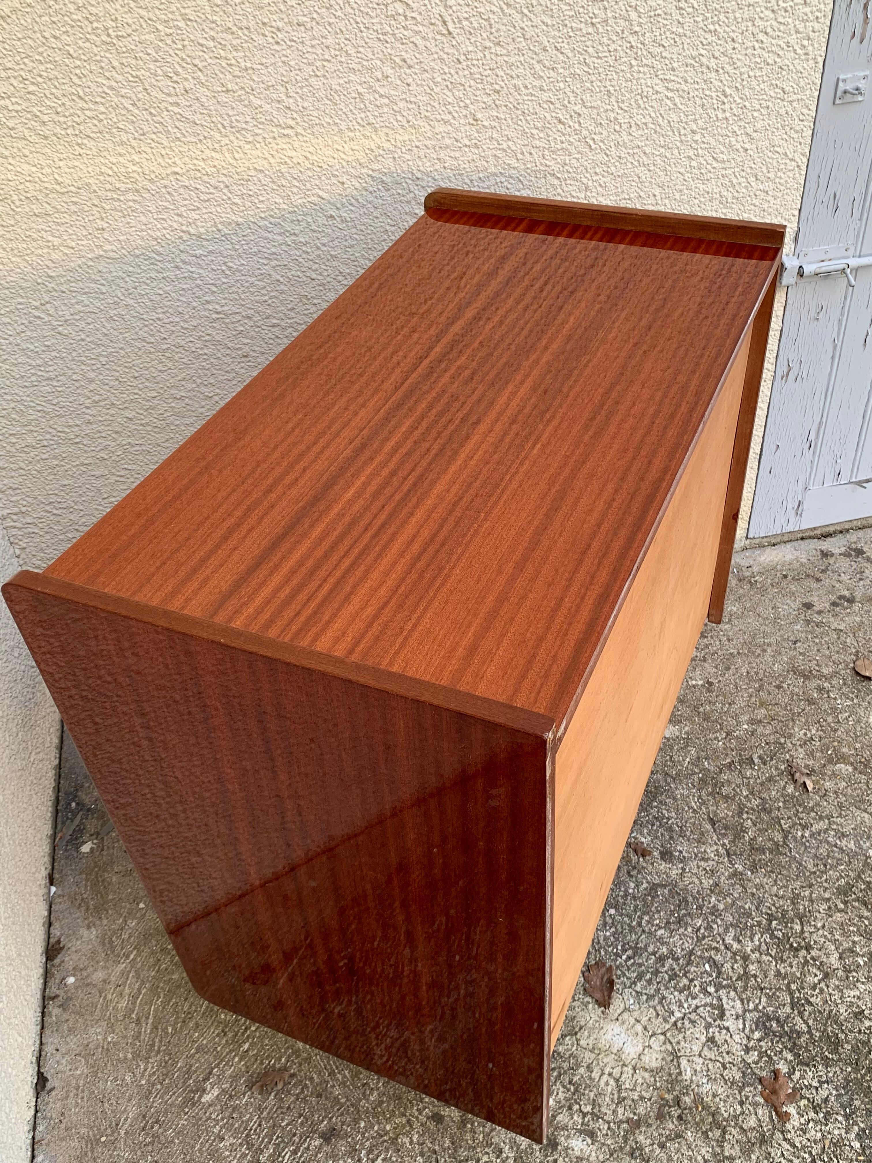 Vintage varnished teak chest of drawers 1970