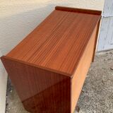 Vintage varnished teak chest of drawers 1970
