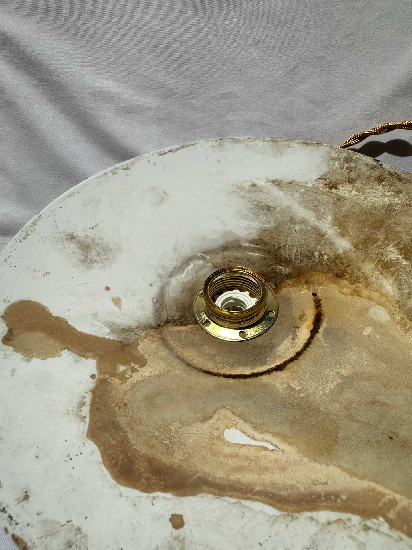 Old suspension pair in green and white enamelled sheet metal.