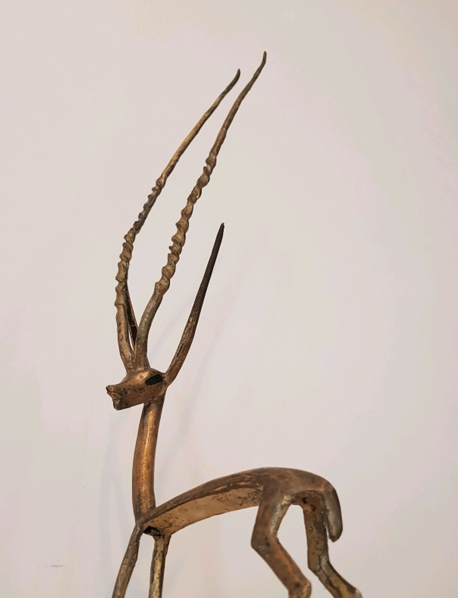 Trio antelope, gazelle and giraffe bronze and brass