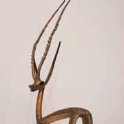 Trio antelope, gazelle and giraffe bronze and brass