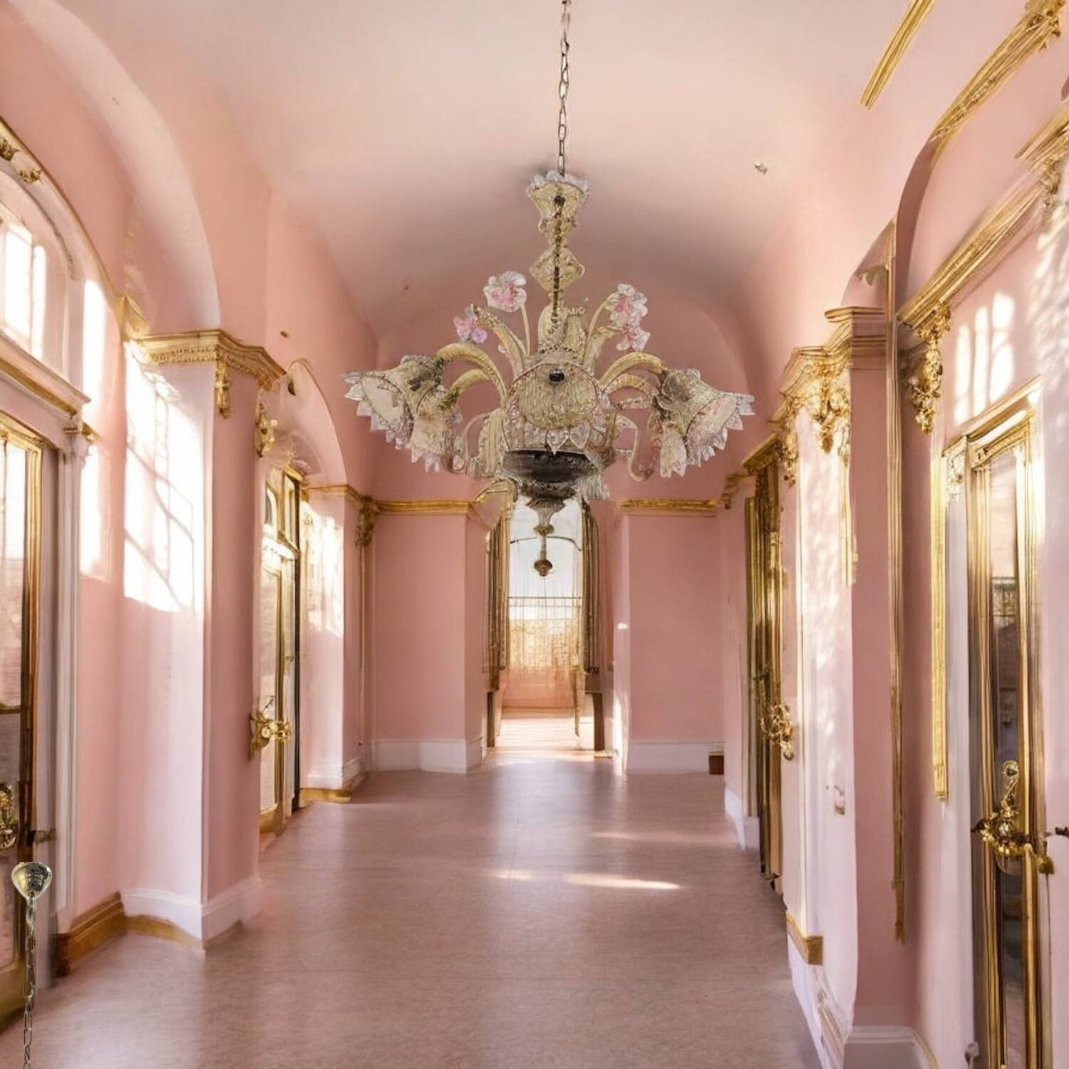 Venetian Pink Amber Murano Glass Chandelier 1960’s