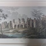 Old Color Lithograph “Roman Aqueduct Fréjus” + Black Wood Frame #A686
