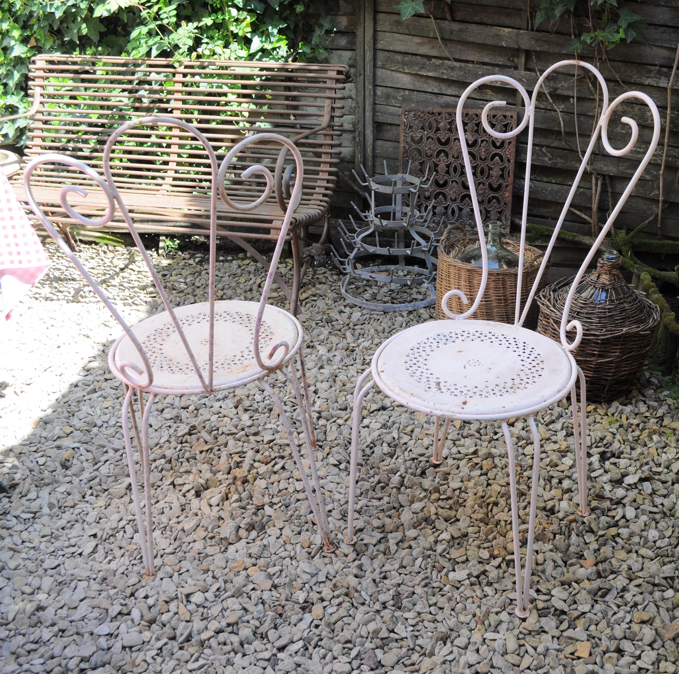 Pair of years 40-50 white metal garden chairs
