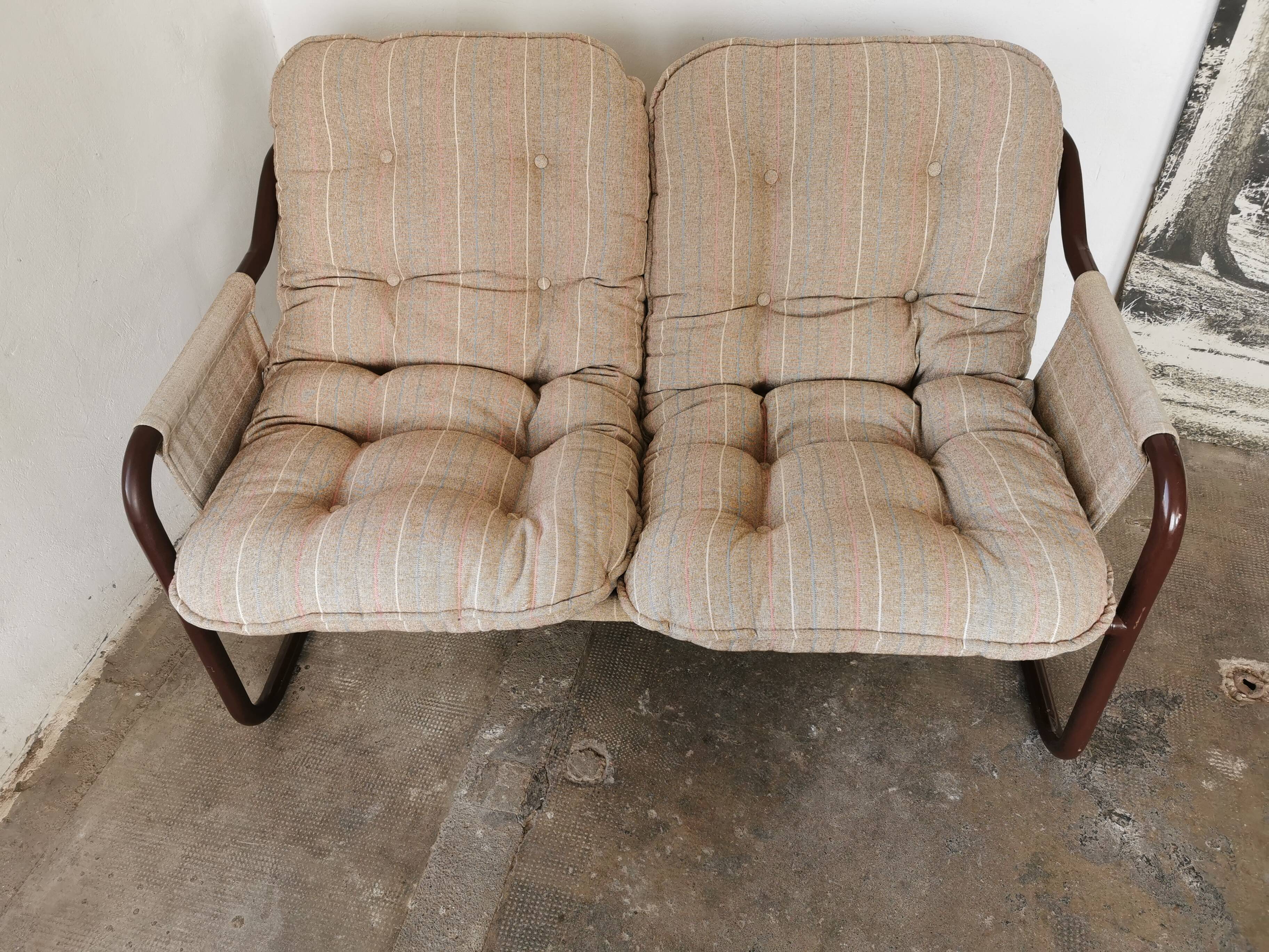 Tubular metal bench from the 80s