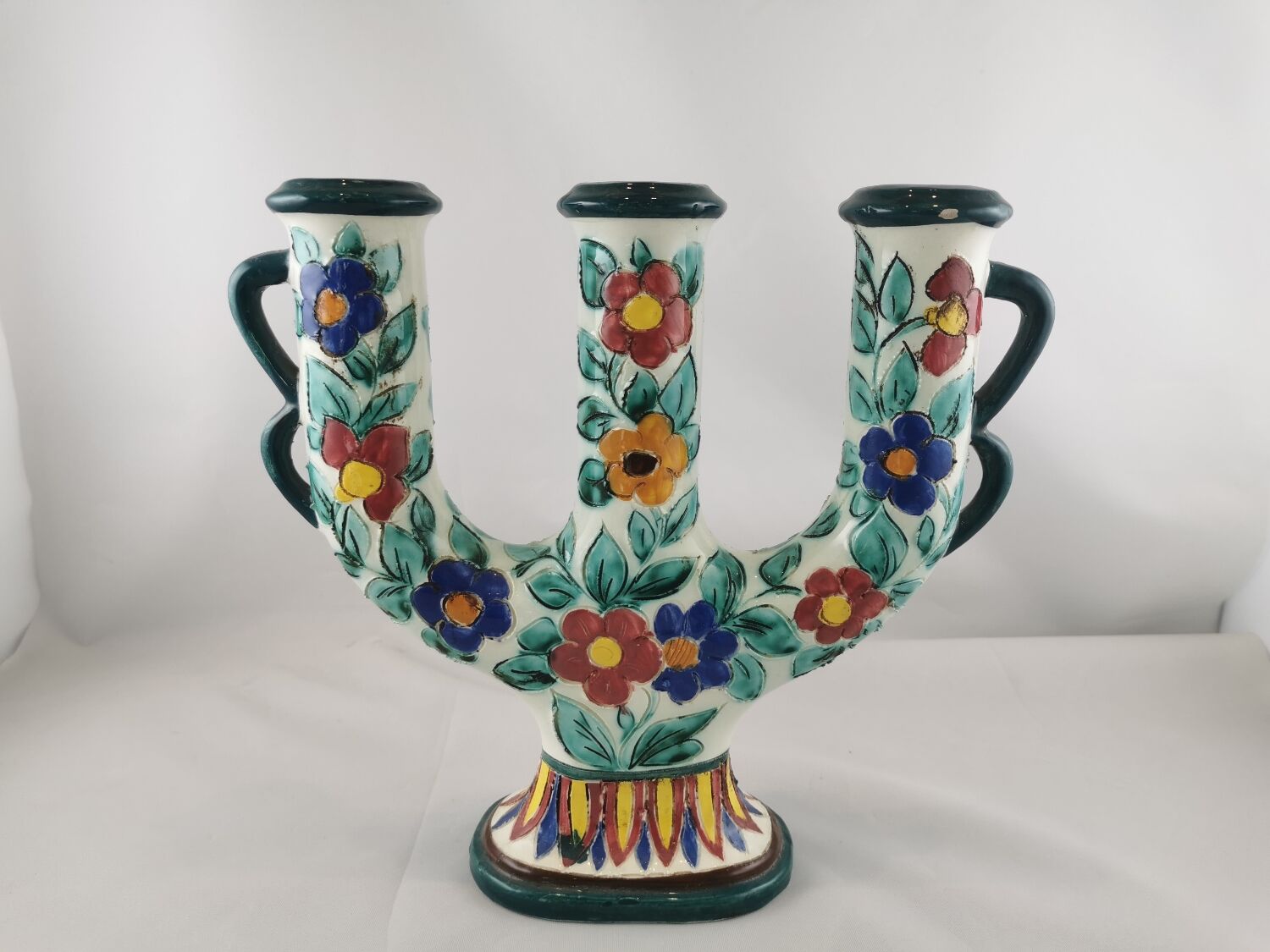 Floral ceramic candlestick, Cerart Monaco, Vintage