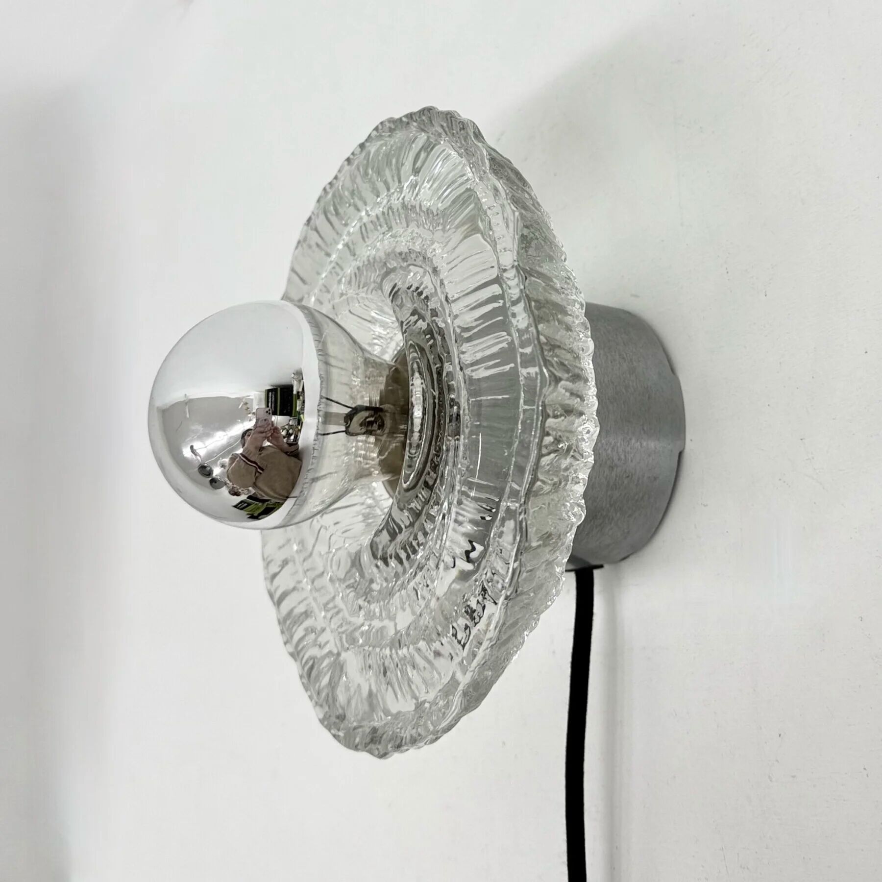 Thick structured ice glass wall light flush mount by Peill & Putzler, 1970s