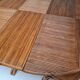 Bamboo table with extensions, 3 chairs and 3 stools from the 1960s.