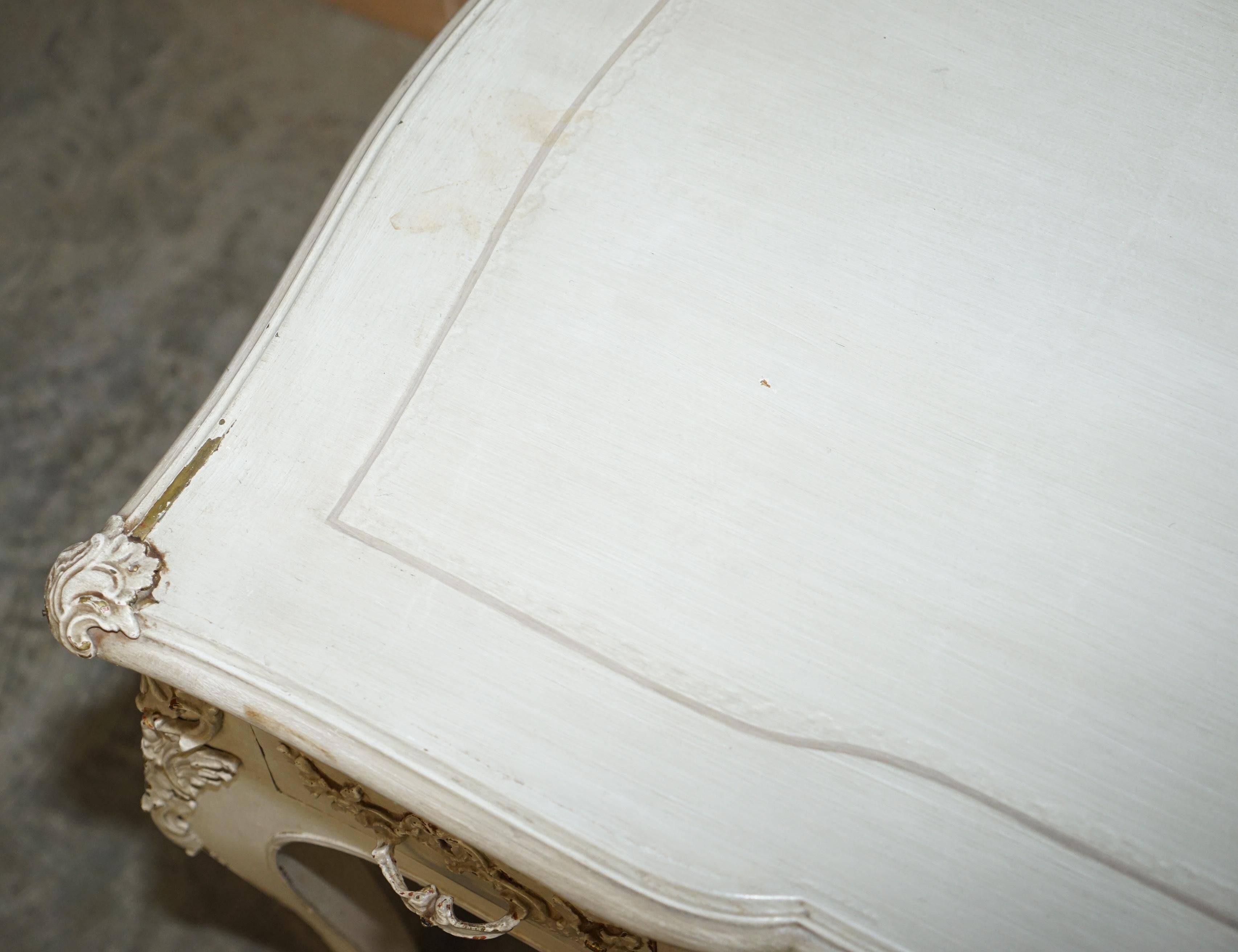 Antique Louis XV style flat desk painted with stool.