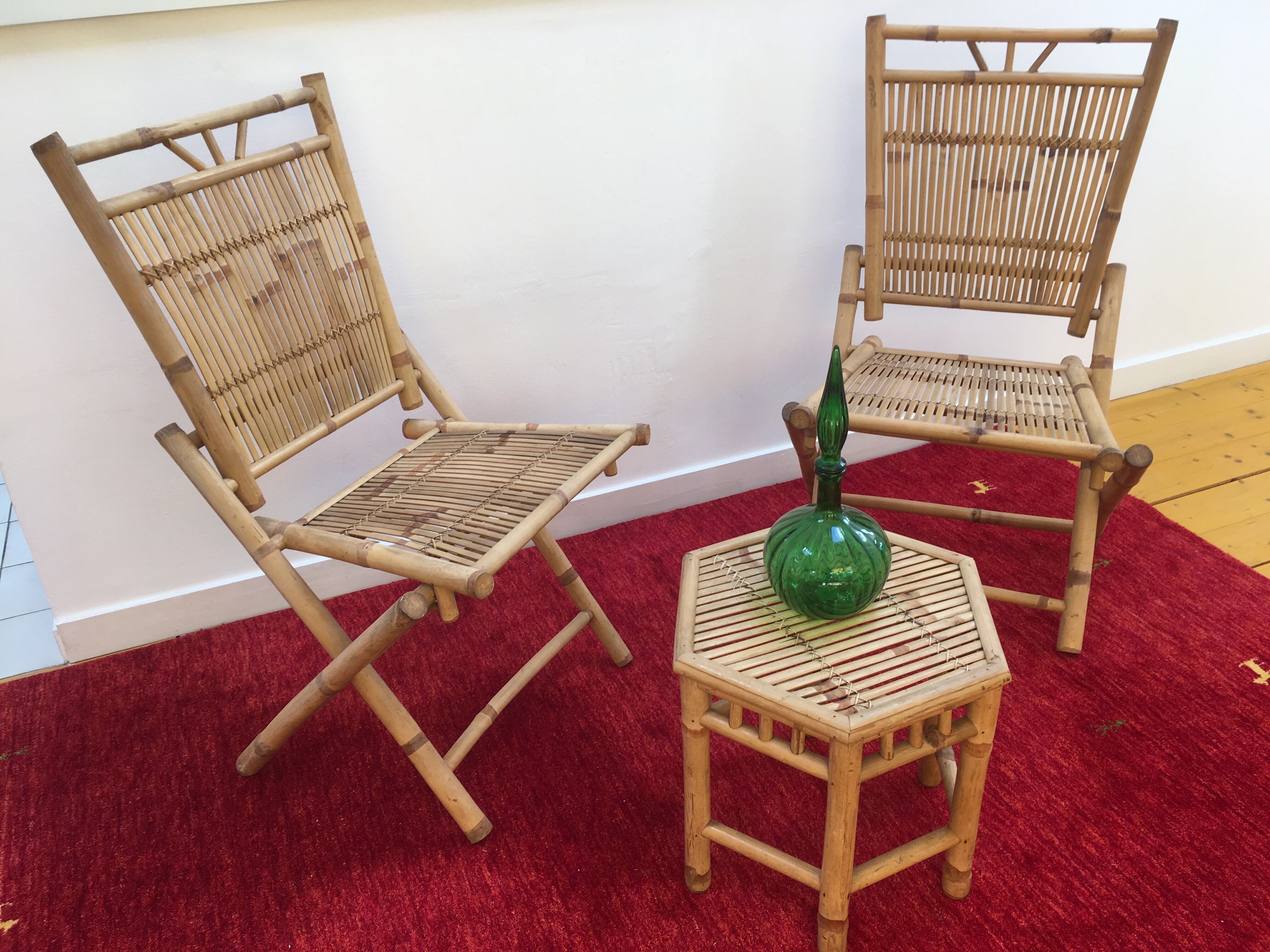 Hexagonal coffee table in bamboo and rattan