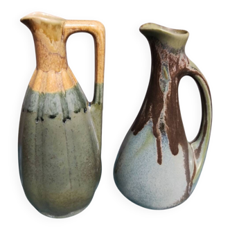 Two enameled stoneware pitchers