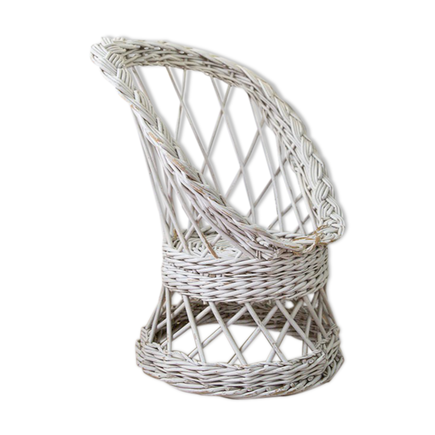 Fauteuil enfant corbeille rotin blanc