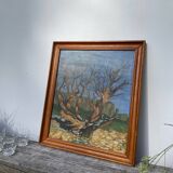 Old painting forest tree oil on canvas