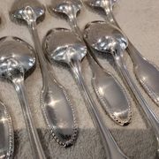 12 silver plated dessert spoons, goldsmith Alfenide, St LXVI pearls