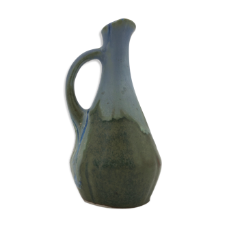 Ancient miniature vase in green flaming sandstone and blue drippings - 20th century