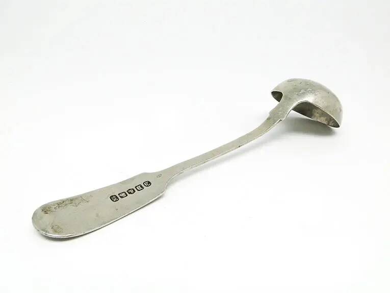 Minimalist sauce ladle, silver-plated brass, United Kingdom, early 20th century