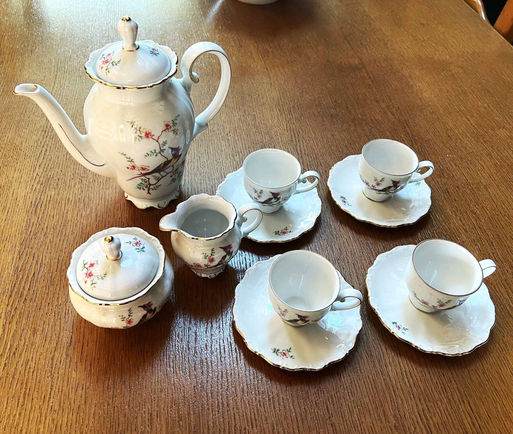 White porcelain coffee service Seltmann Weiden Bavaria paradise bird