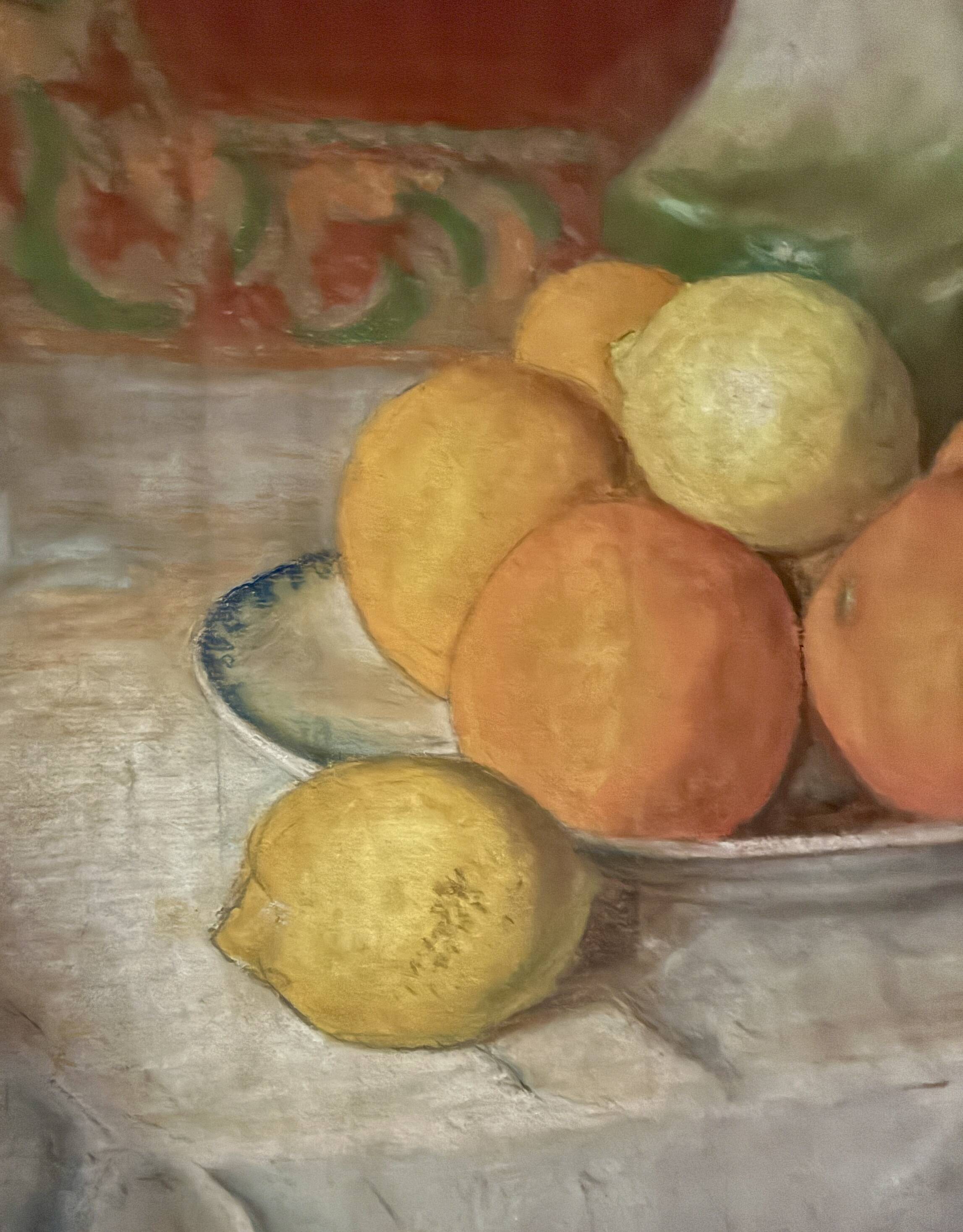 Old painting pastel still life with citrus fruits