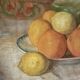 Old painting pastel still life with citrus fruits