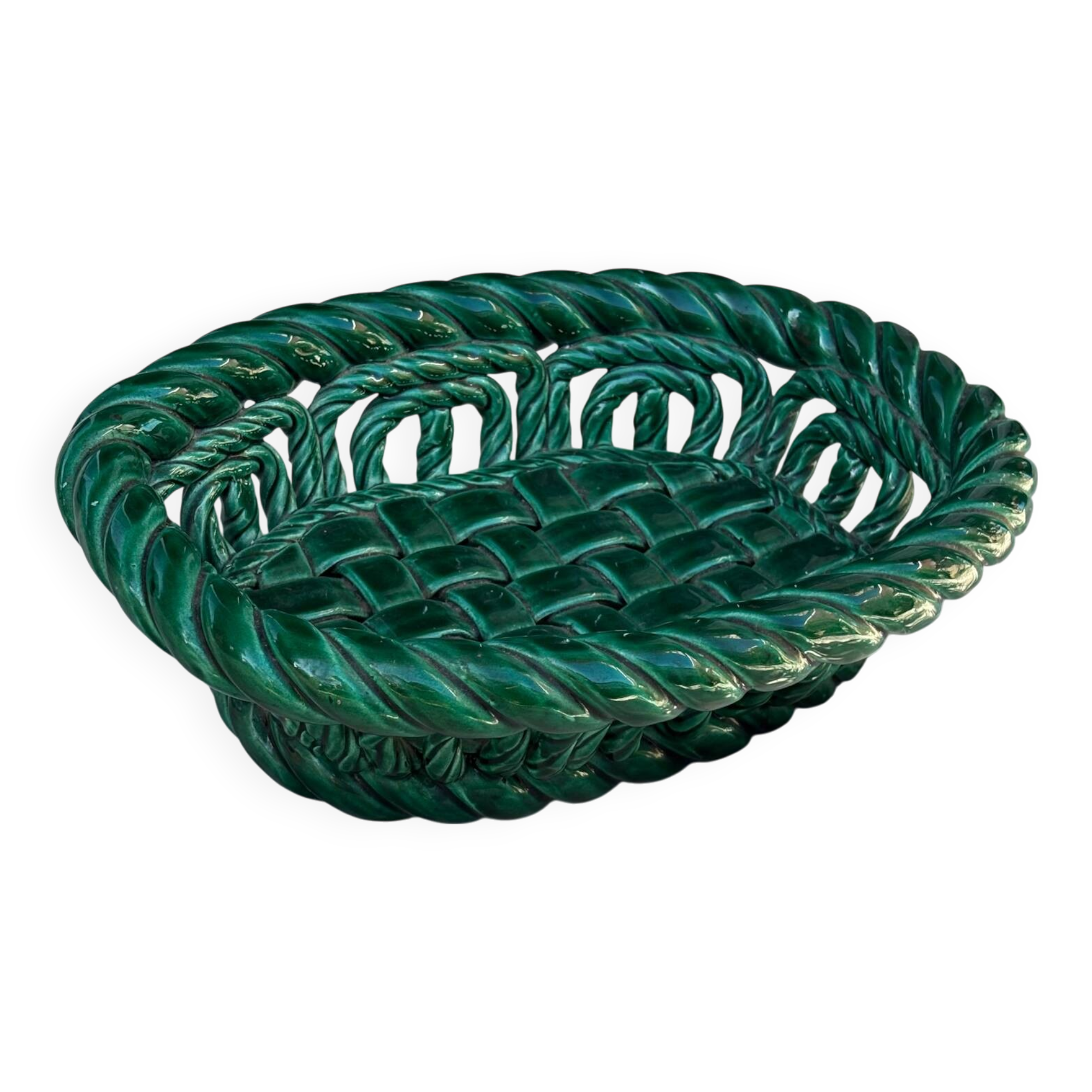 Green woven ceramic basket