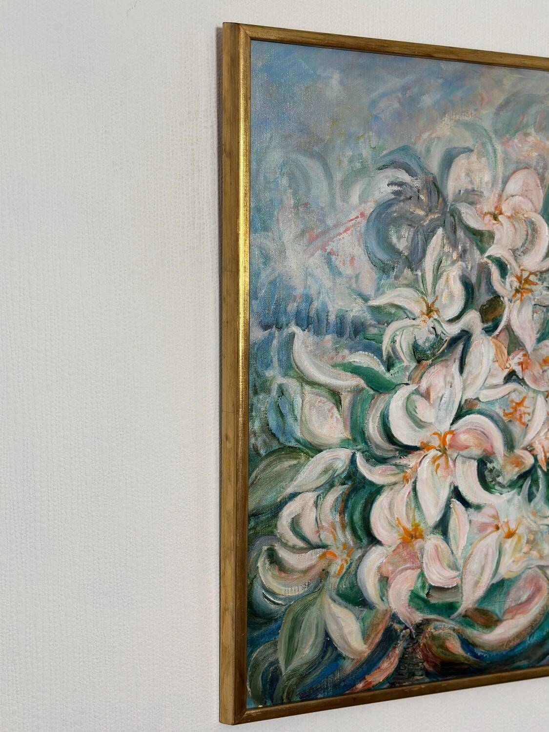 Mid Century Swedish Oil on Canvas – “White Lilies” by Torsten Hult