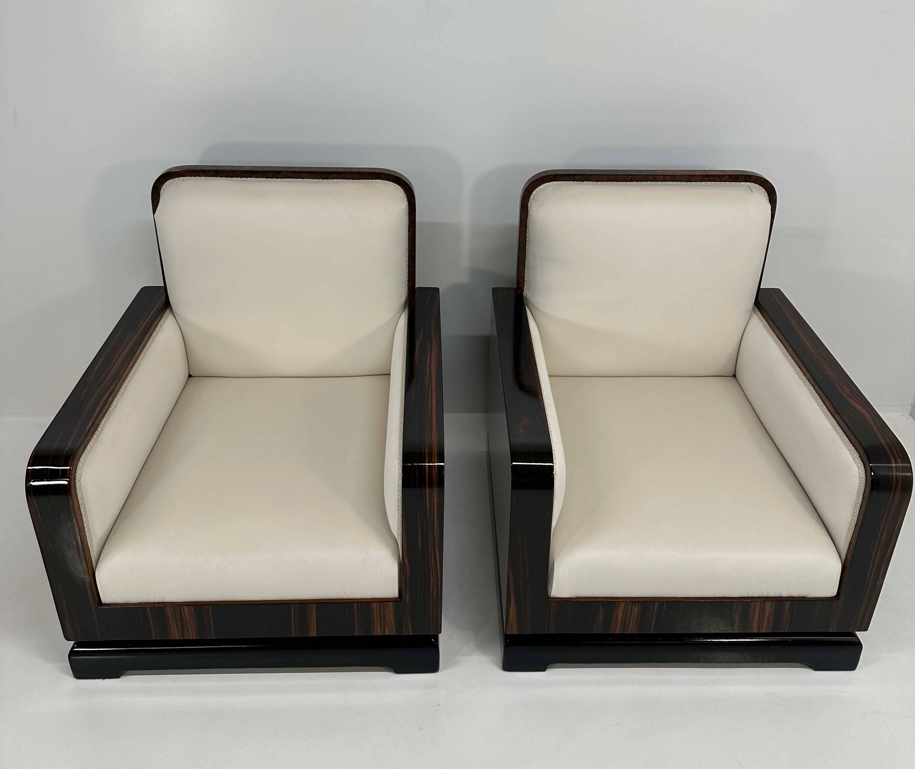 Set of Art Deco Italian Macassar and Walnut Root Armchairs, 1930s