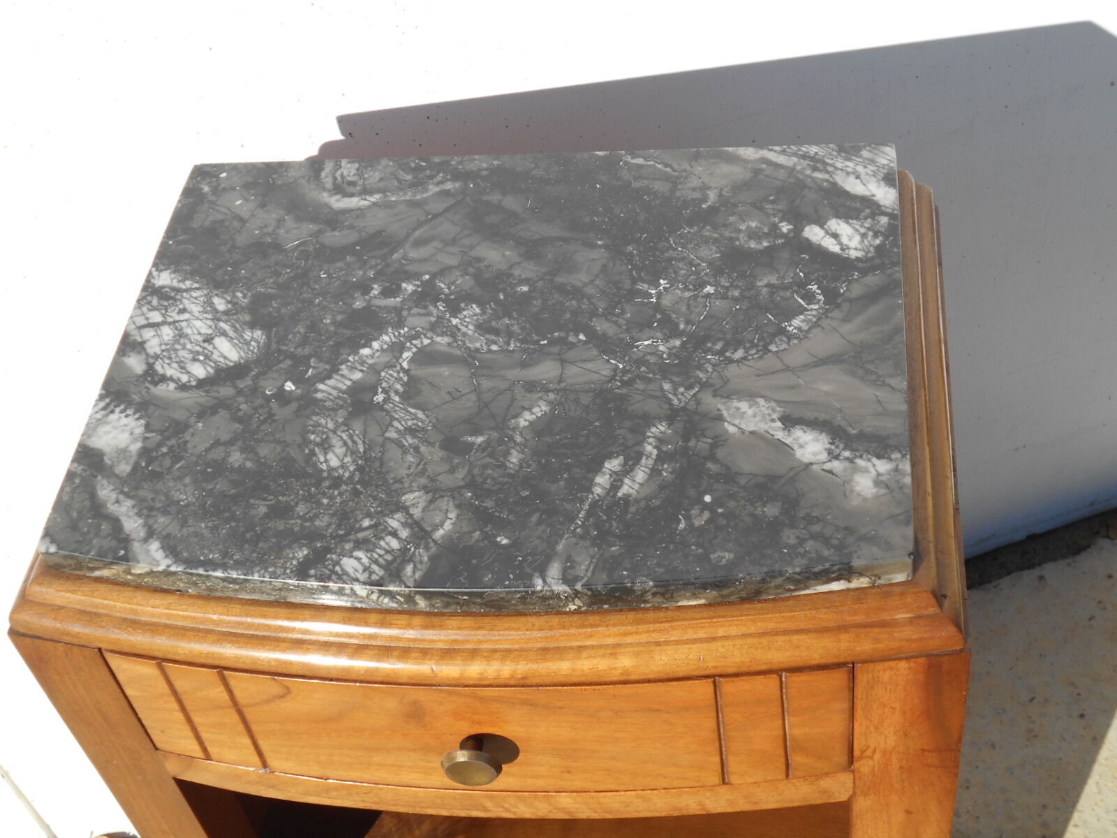 Solid walnut bedside table with marble plan, 50's
